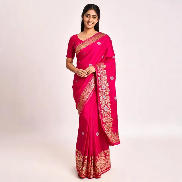 Pink_Silk_Floral_Embroidered_Zari_Border_Saree_For_Women