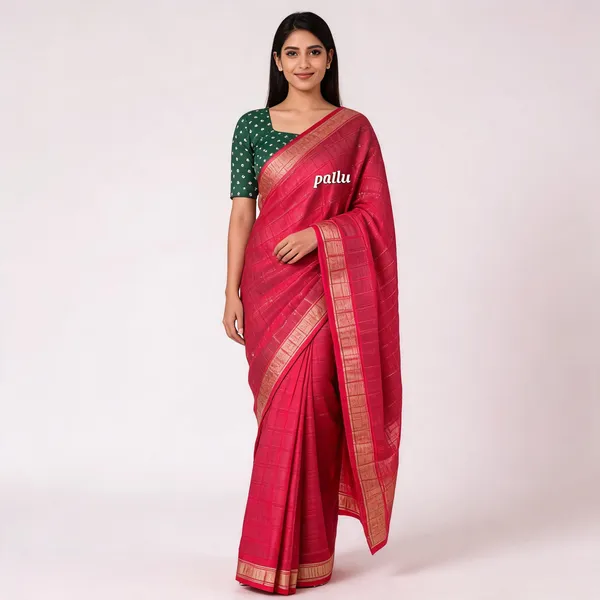 Red_Printed_Silk_Saree_With_Green_Zari_Butti_Blouse_&_Zari_Pallu_For_Women