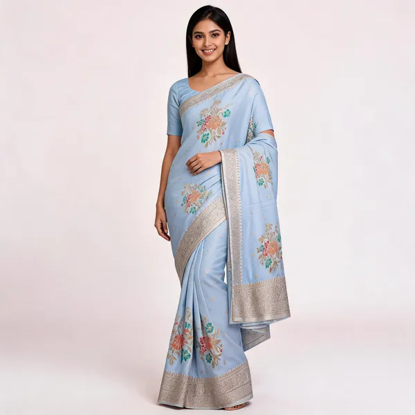 Sky_Blue_Silk_Floral_Embroidered_Banarasi_Saree_For_Women