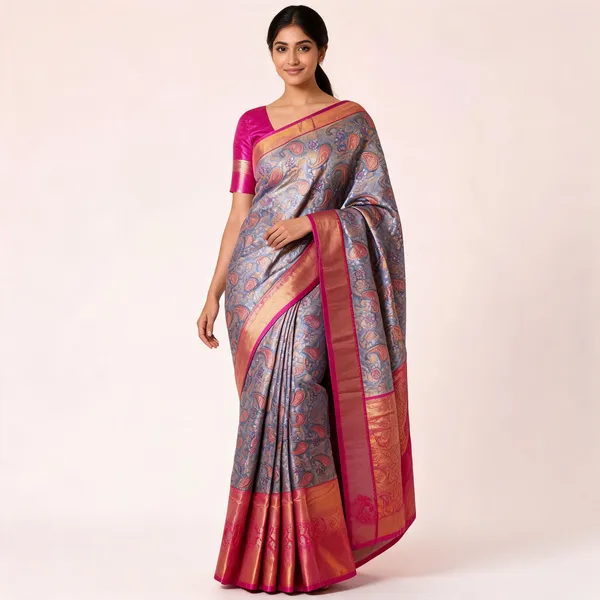 Grey_Silk_Zari_Paisley_Print_Banarasi_Saree_For_Women