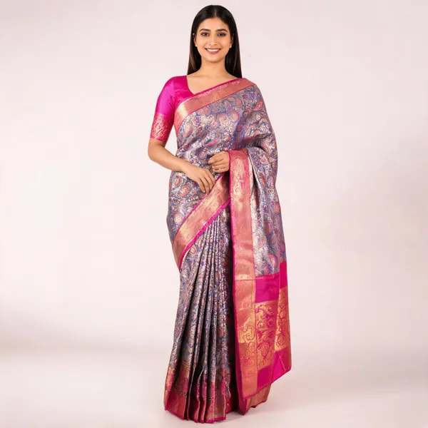 Grey_Silk_Zari_Paisley_Print_Banarasi_Saree_For_Women
