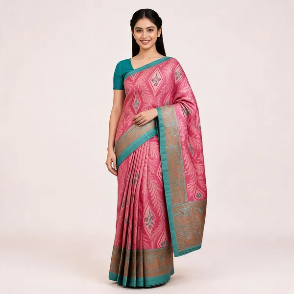 Pink_Silk_Woven_Floral_Zari_Border_Saree_For_Women