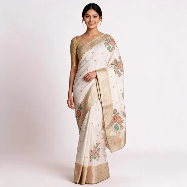 Off_White_Silk_Woven_Zari_Border_Floral_Saree_For_Women