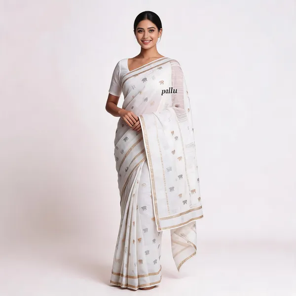 White_Pure_Chiffon_Alfi_Zari_Woven_Saree_For_Women