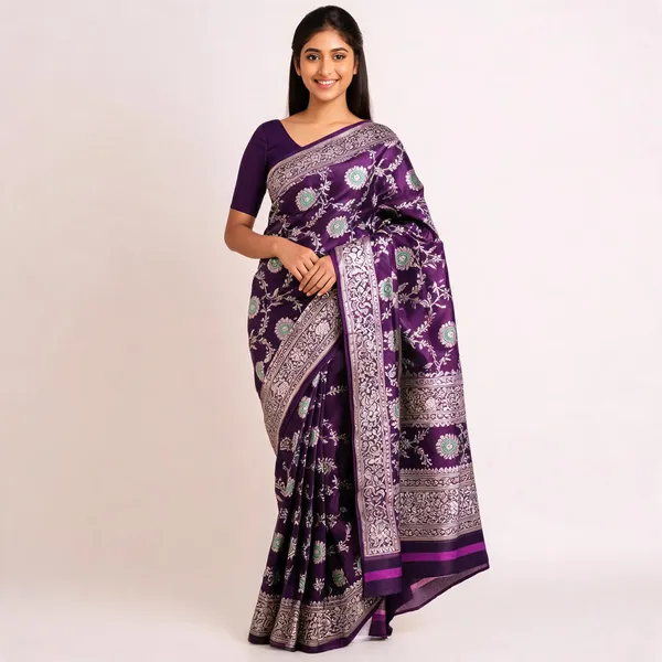 Purple_Silk_Zari_Woven_Floral_Banarasi_Saree_For_Women