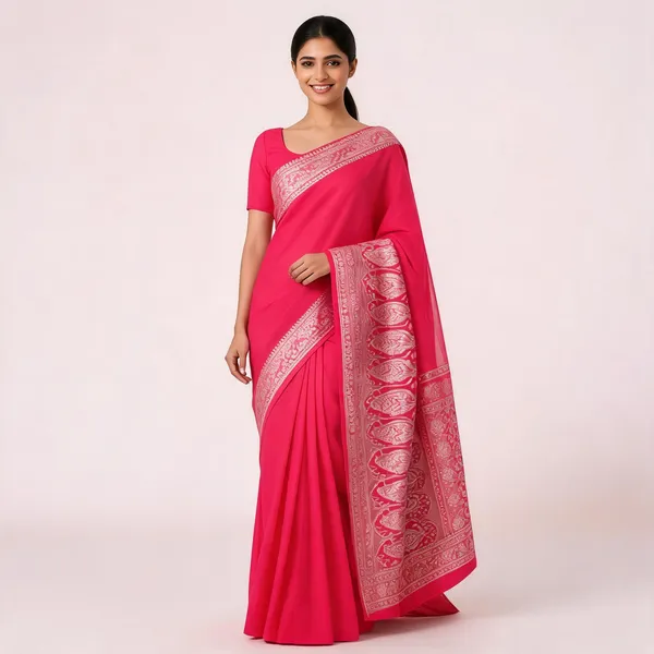 Pink_Silk_Zari_Woven_Paisley_Border_Banarasi_Saree_For_Women