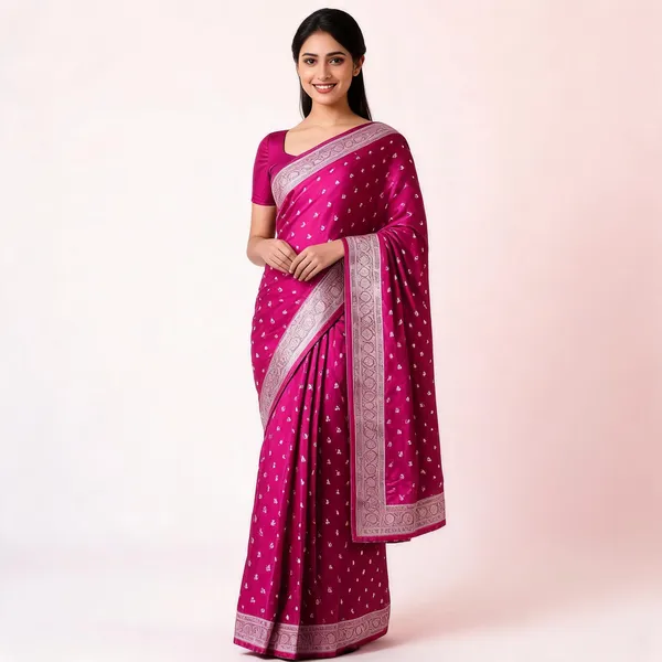 Magenta_Silk_Woven_Butti_Zari_Border_Banarasi_Saree_For_Women