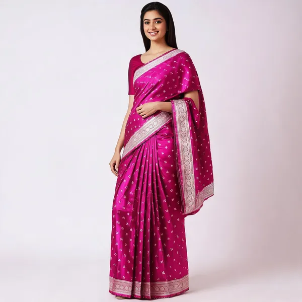 Magenta_Silk_Woven_Butti_Zari_Border_Banarasi_Saree_For_Women