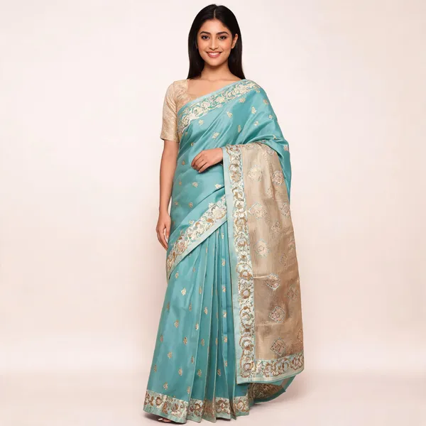 Sea_Green_Mashroo_Silk_Woven_Alfi_Zari_Border_Saree_For_Women