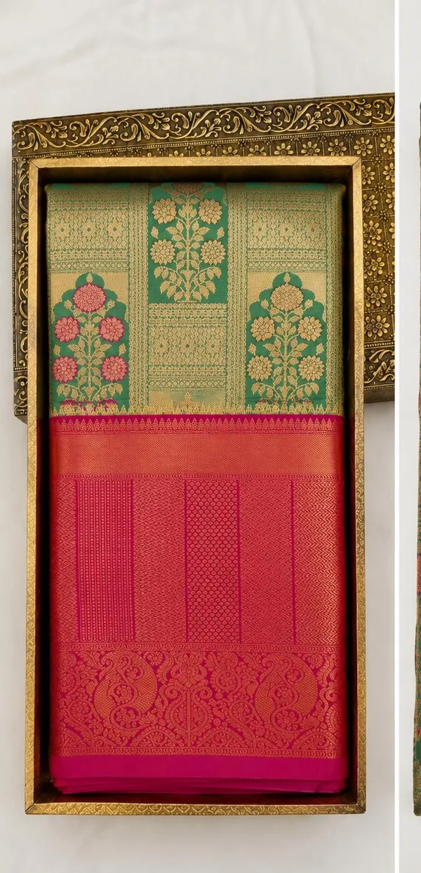 Green_And_Pink_Silk_Zari_Woven_Kanjivaram_Saree_For_Women