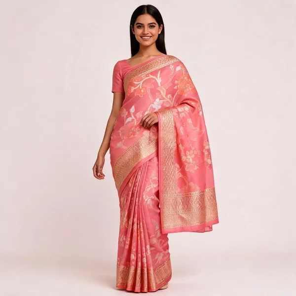 Pink_Tissue_Silk_Floral_Zari_Border_Saree_For_Women