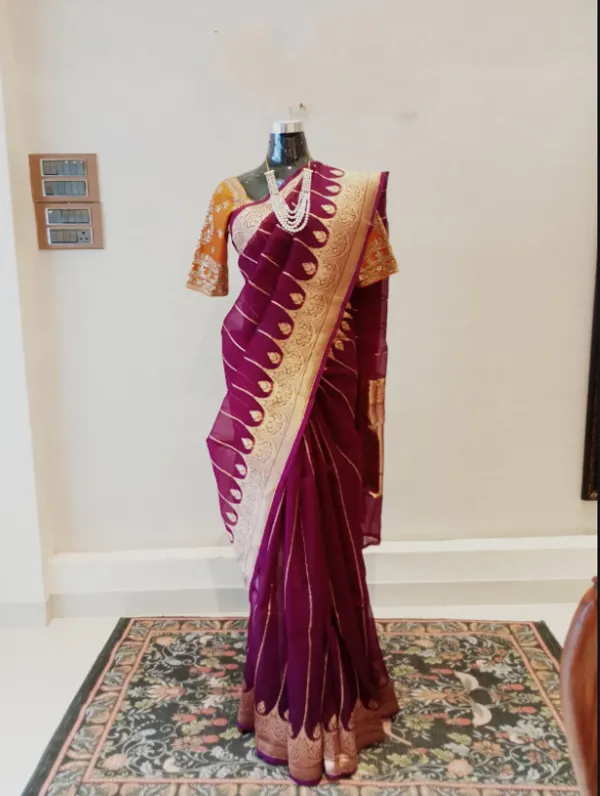 Wine_Pure_Silk_Handwoven_Organza_Kora_Saree_For_Women