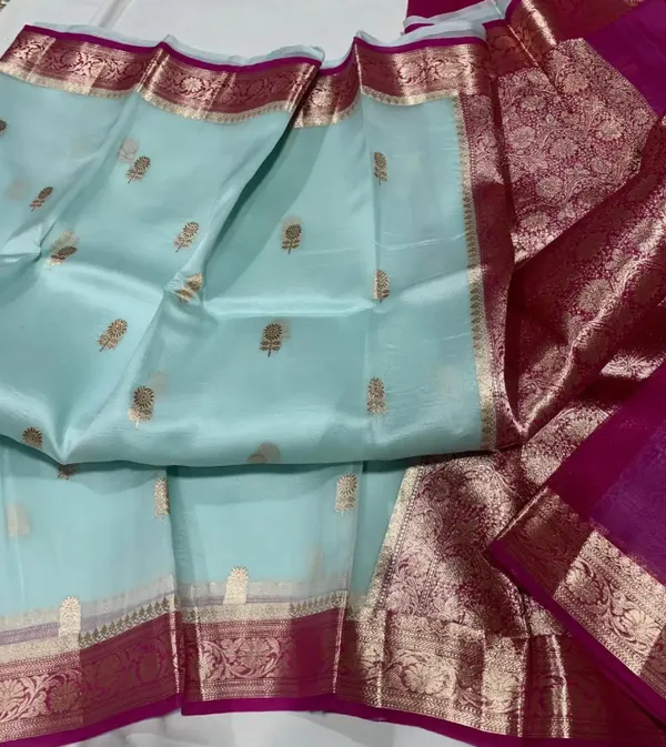 Sky_Blue_Pure_Silk_Handwoven_Organza_Saree_For_Women