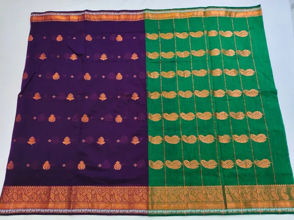 Purple_Green_Semi_Silk_Gold_Buti_Saree_For_Women
