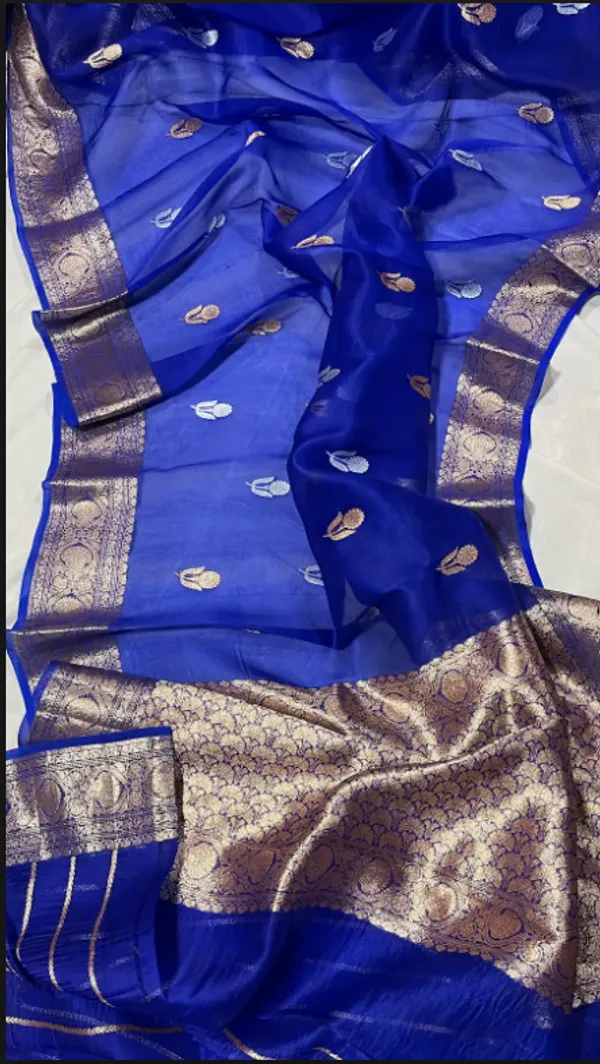 Royal_Blue_Pure_Silk_Handwoven_Organza_Saree_For_Women