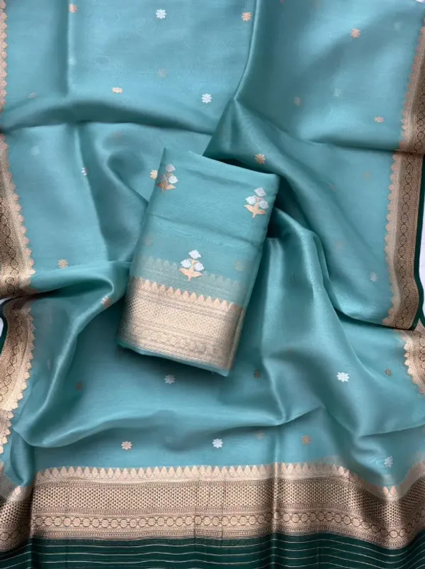 Sky_Blue_Pure_Silk_Handwoven_Organza_Saree_For_Women