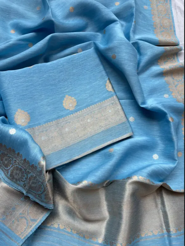 Sky_Blue_Pure_Silk_Handwoven_Organza_Linen_Saree_For_Women
