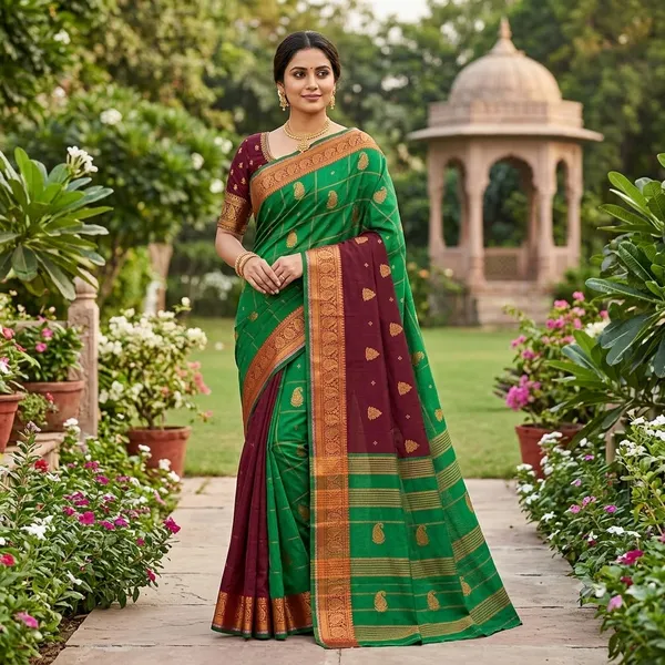 Green_Maroon_Semi_Silk_Regal_Weave_Saree_For_Women