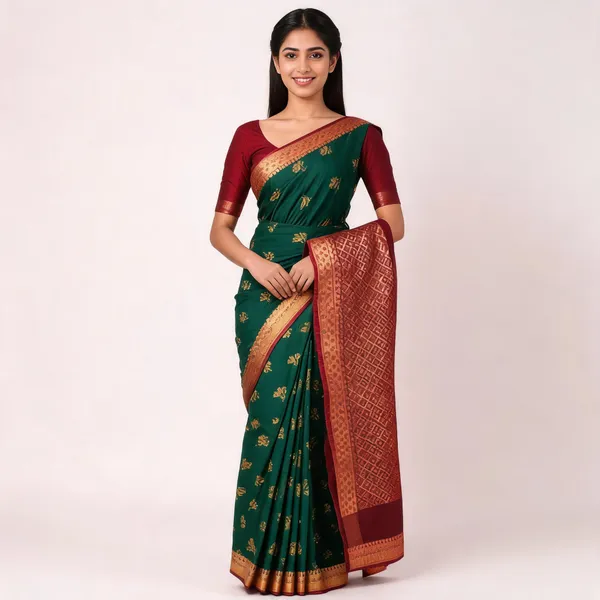Green_Maroon_Semi_Silk_Paisley_Saree_For_Women