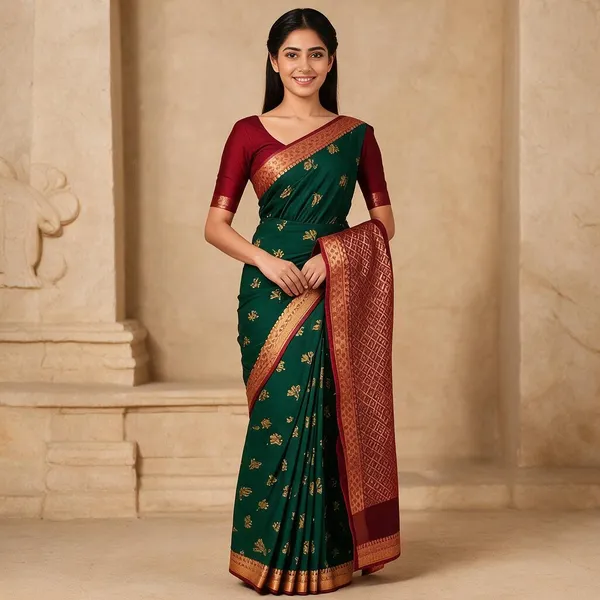 Green_Maroon_Semi_Silk_Paisley_Saree_For_Women