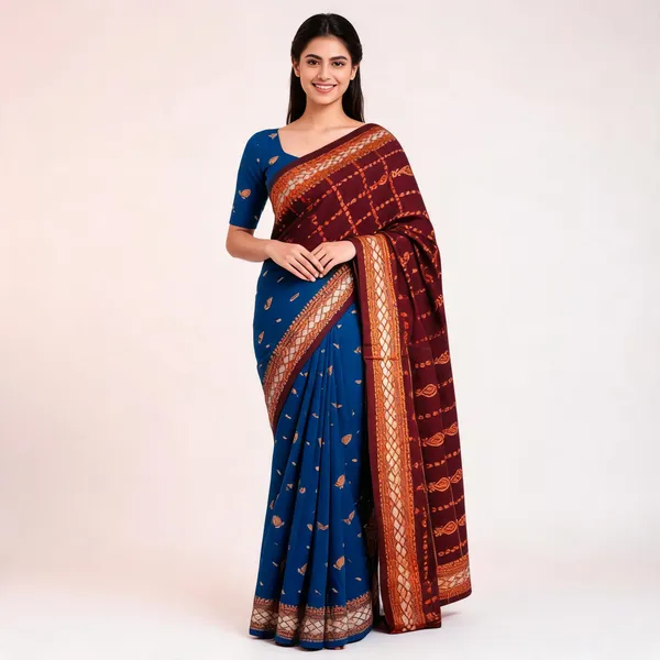 Blue_Maroon_Semi_Silk_Royale_Buti_Saree_For_Women