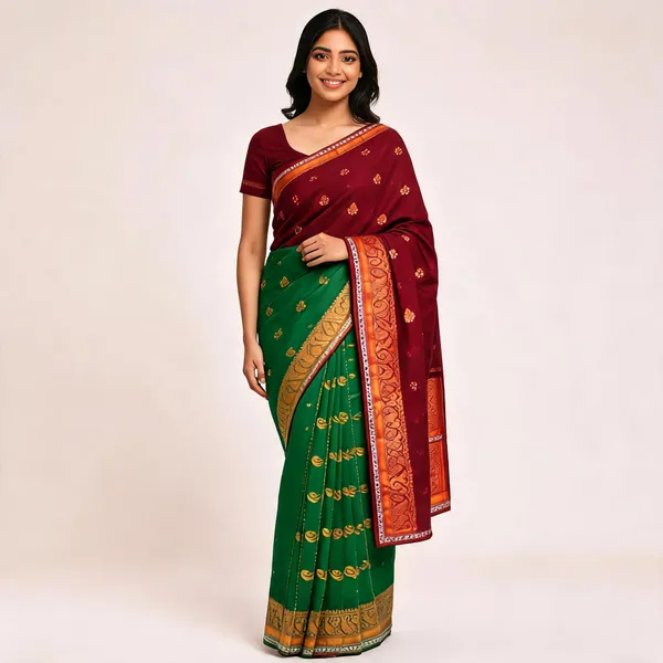 Green_Maroon_Semi_Silk_Regal_Weave_Saree_For_Women