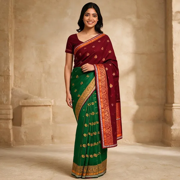 Green_Maroon_Semi_Silk_Regal_Weave_Saree_For_Women