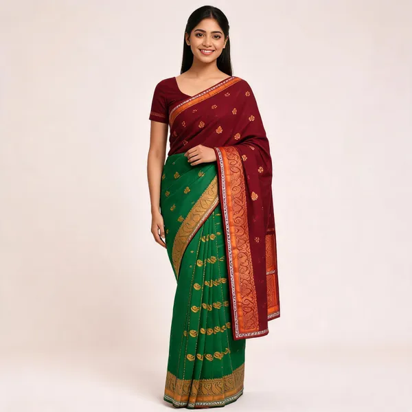 Green_Maroon_Semi_Silk_Regal_Weave_Saree_For_Women