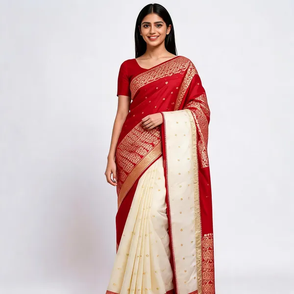 Red_And_White_Semi_Silk_Kanjivaram_Saree_For_Women