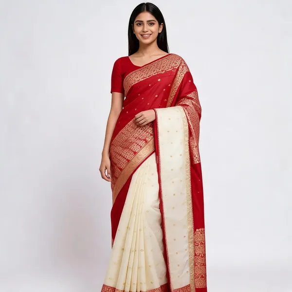 Red_And_White_Semi_Silk_Kanjivaram_Saree_For_Women