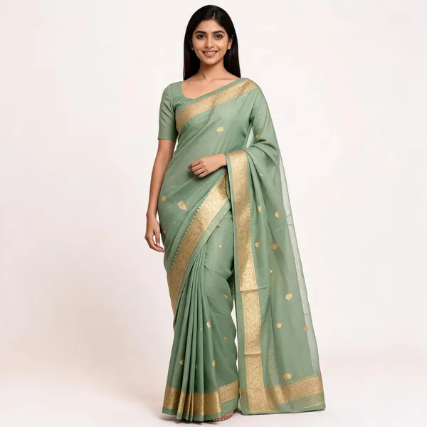 Light_Green_Pure_Silk_Handwoven_Organza_Linen_Saree_For_Women