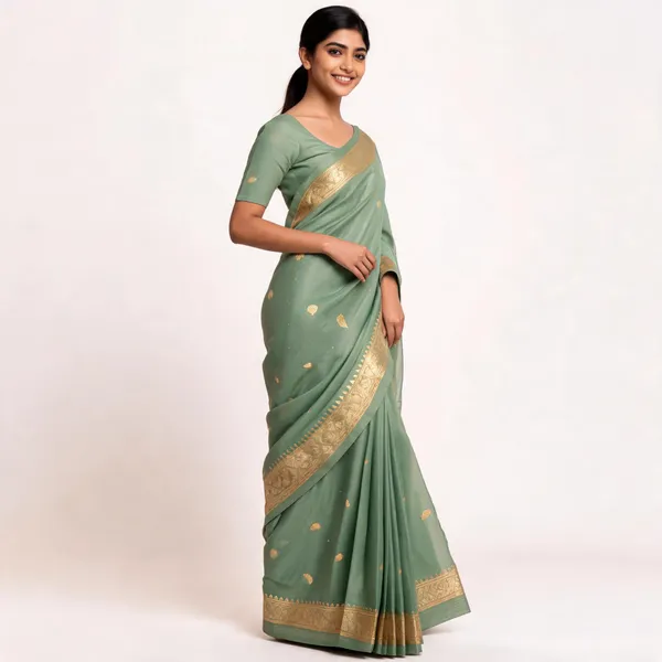 Light_Green_Pure_Silk_Handwoven_Organza_Linen_Saree_For_Women