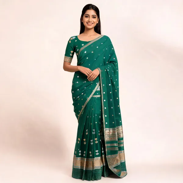 Green_Pure_Silk_Handwoven_Organza_Kora_Suit_For_Women