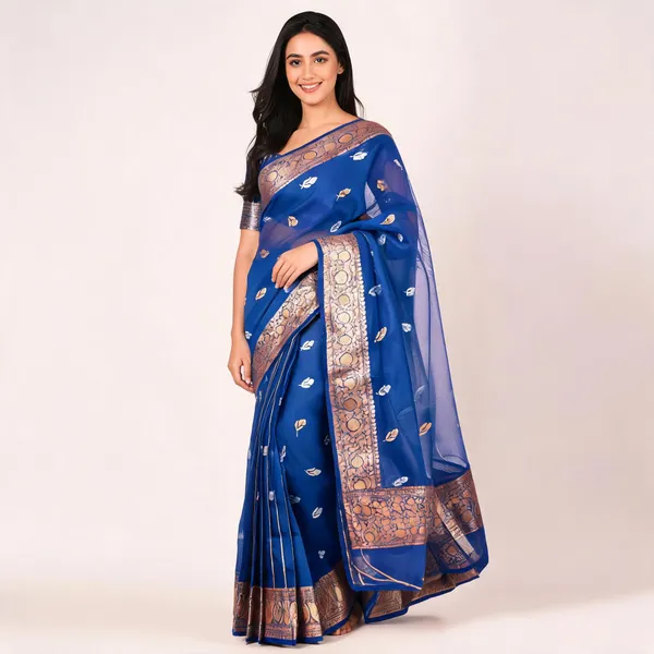 Royal_Blue_Pure_Silk_Handwoven_Organza_Saree_For_Women