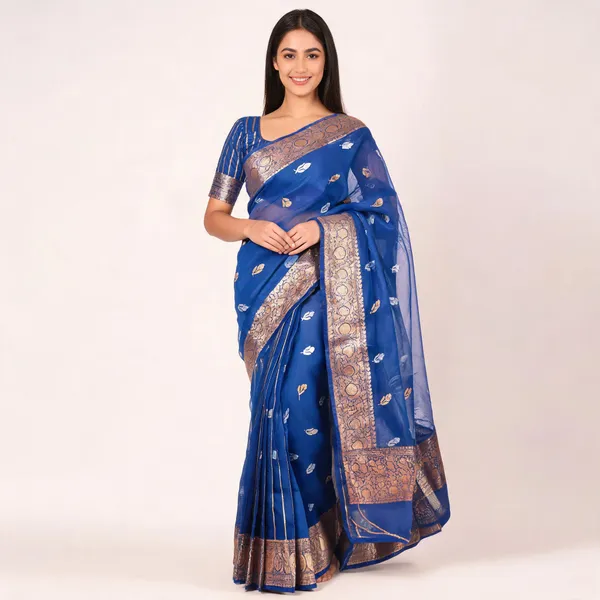 Royal_Blue_Pure_Silk_Handwoven_Organza_Saree_For_Women