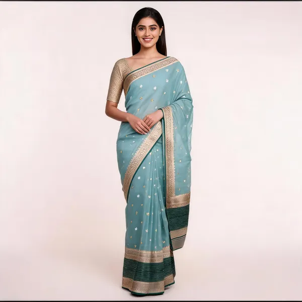 Sky_Blue_Pure_Silk_Handwoven_Organza_Saree_For_Women
