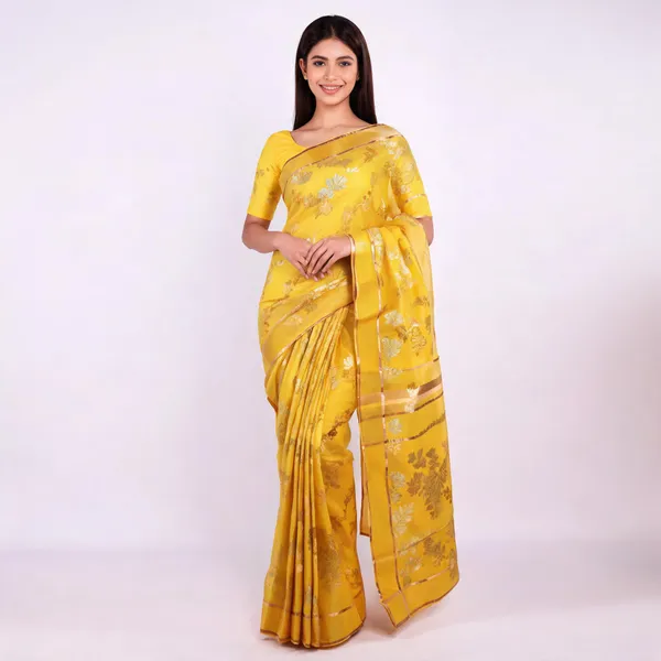 Yellow_Pure_Silk_Handwoven_Organza_Saree_For_Women