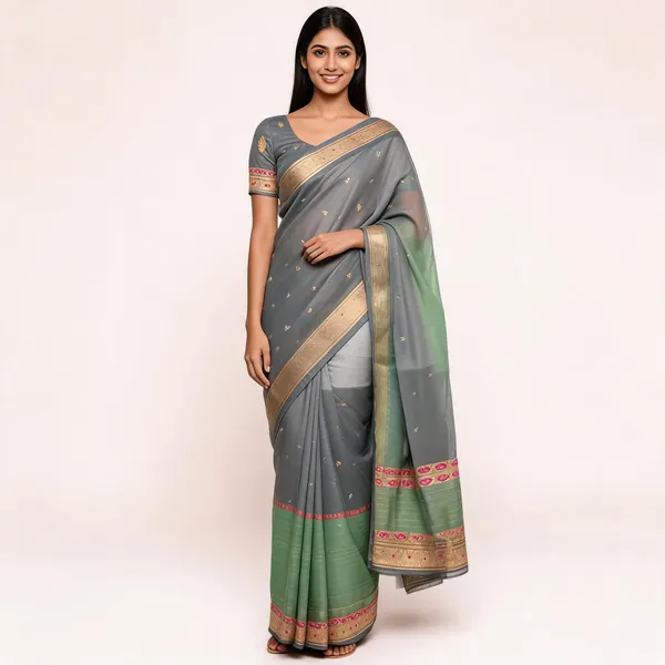 Grey_Pure_Silk_Handwoven_Organza_Kora_Suit_For_Women
