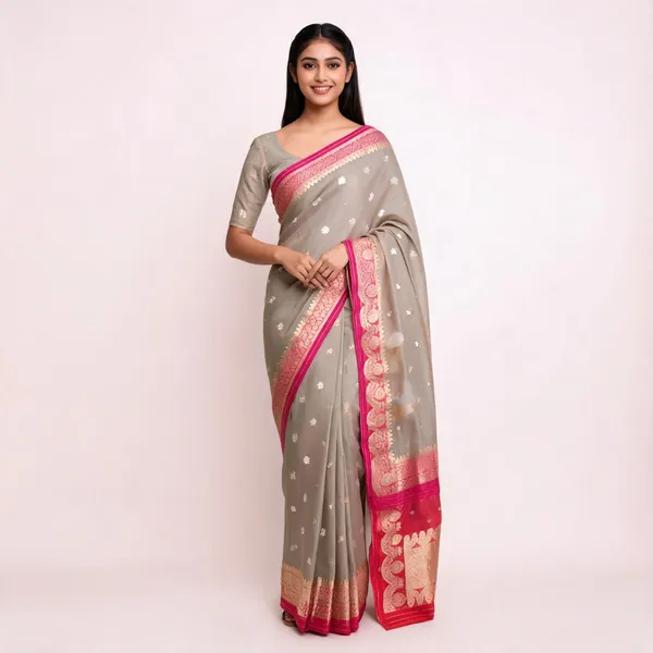 Grey_Pure_Silk_Handwoven_Organza_Kora_Suit_For_Women