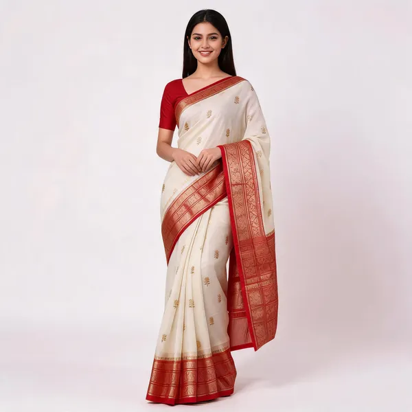 White_And_Maroon_Pure_Silk_Handwoven_Organza_Saree_For_Women