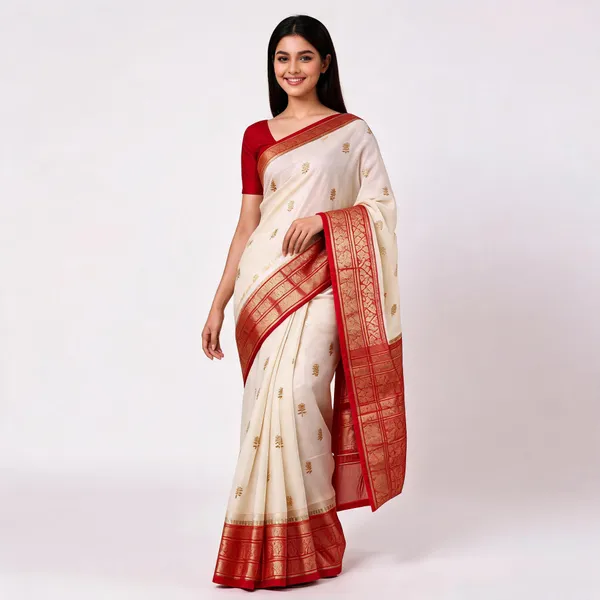 White_And_Maroon_Pure_Silk_Handwoven_Organza_Saree_For_Women