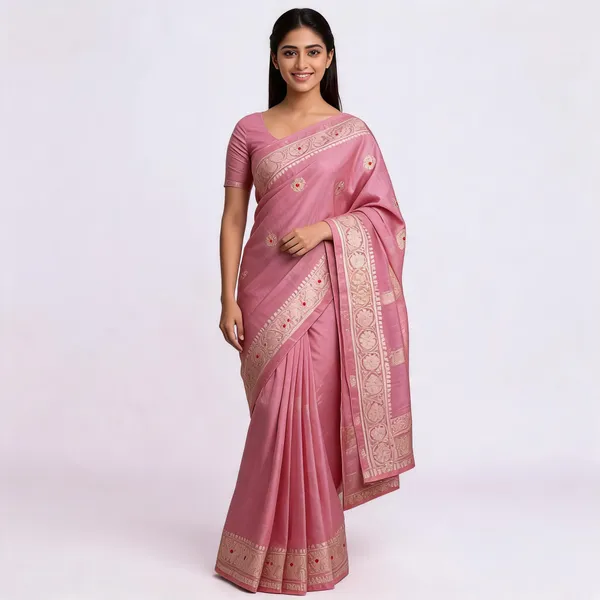 Pink_Pure_Silk_Handwoven_Organza_Linen_Saree_For_Women
