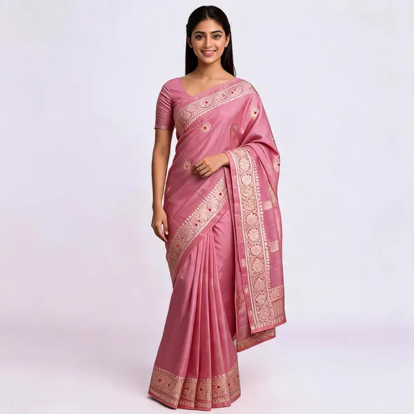 Pink_Pure_Silk_Handwoven_Organza_Linen_Saree_For_Women