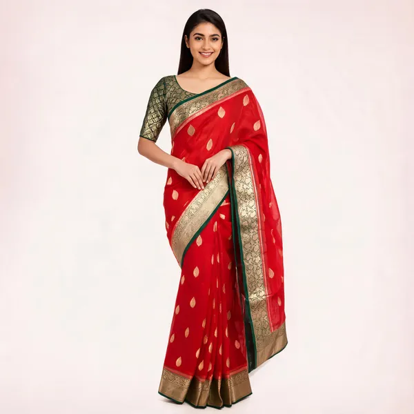 Red_Pure_Silk_Handwoven_Organza_Saree_For_Women
