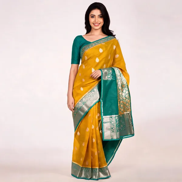 Mustard_Pure_Silk_Handwoven_Organza_Saree_For_Women