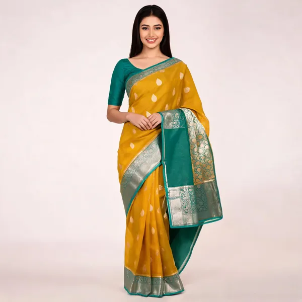 Mustard_Pure_Silk_Handwoven_Organza_Saree_For_Women