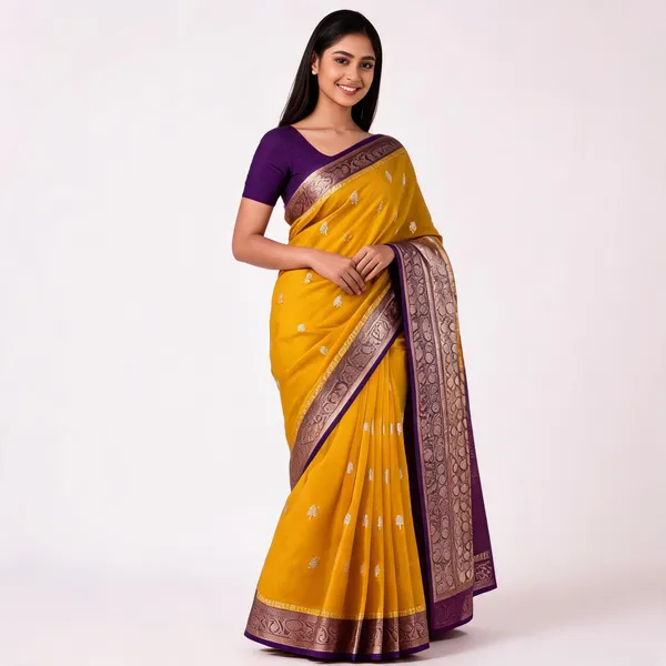Mustard_Pure_Silk_Handwoven_Organza_Saree_For_Women