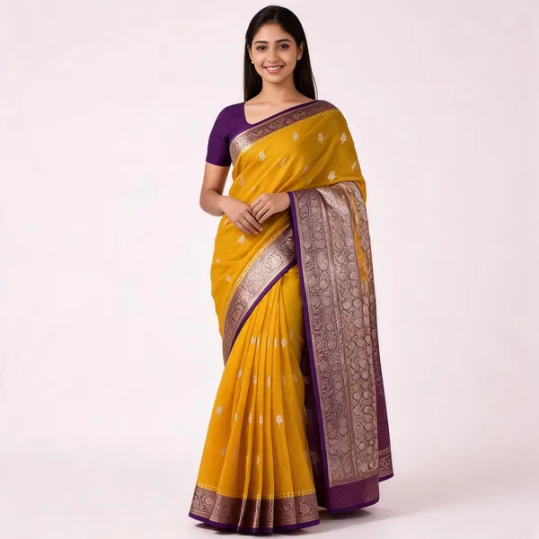 Mustard_Pure_Silk_Handwoven_Organza_Saree_For_Women