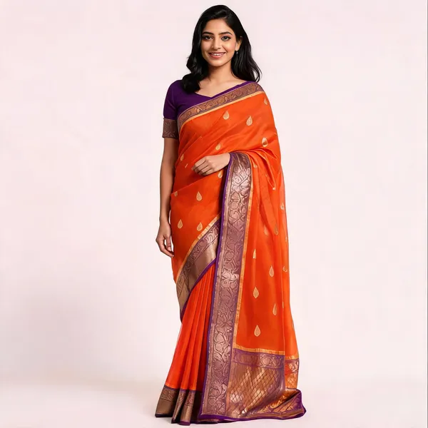 Orange_Pure_Silk_Handwoven_Organza_Saree_For_Women
