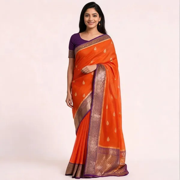 Orange_Pure_Silk_Handwoven_Organza_Saree_For_Women